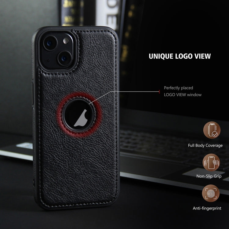 For iPhone 15 Leather Texture Stitching Phone Case(Black)