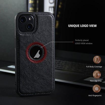 For iPhone 15 Leather Texture Stitching Phone Case(Black)