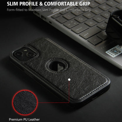 For iPhone 15 Leather Texture Stitching Phone Case(Black)