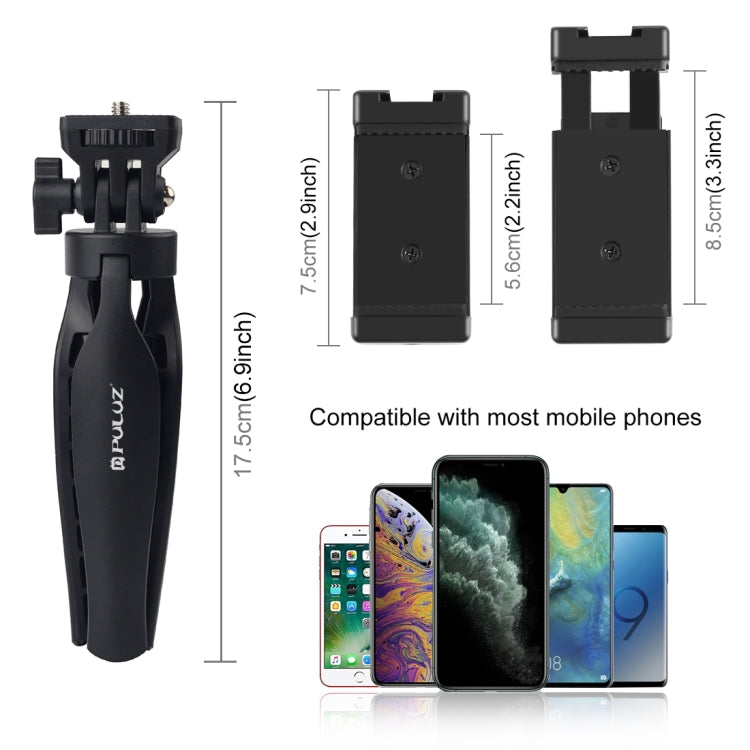 PULUZ Desk Plastic Tripod Mount with Phone Clamp & Adjusting Tripod Head for Smartphones, Plastic Tripod+Adjusting Head-2
